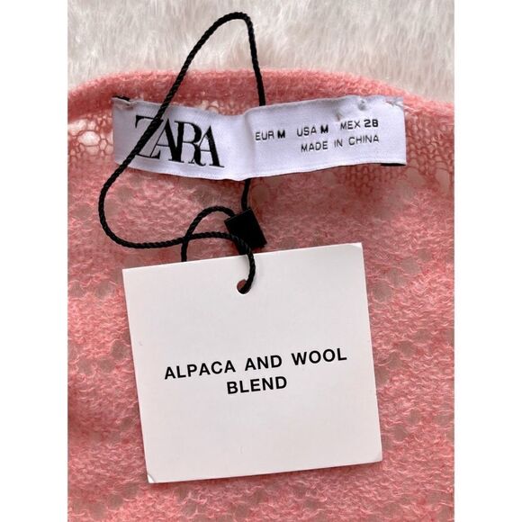 NWT Zara Pink Alpaca & Wool Blend Pointelle Cropped Top - Picture 11 of 12